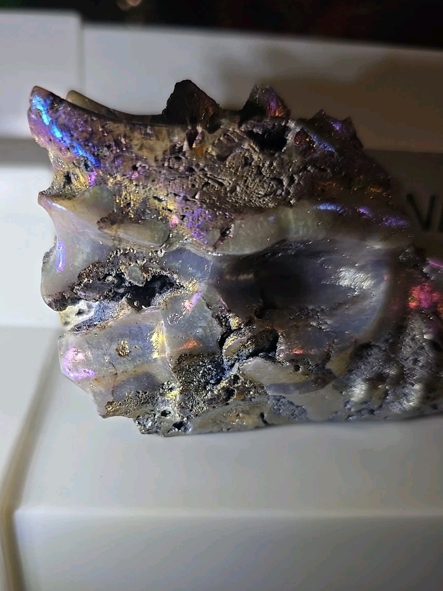 Dragon Head Carving In Aura Sphalerite 4″ 9Oz. Rainbow Aura Coated Natural Stone