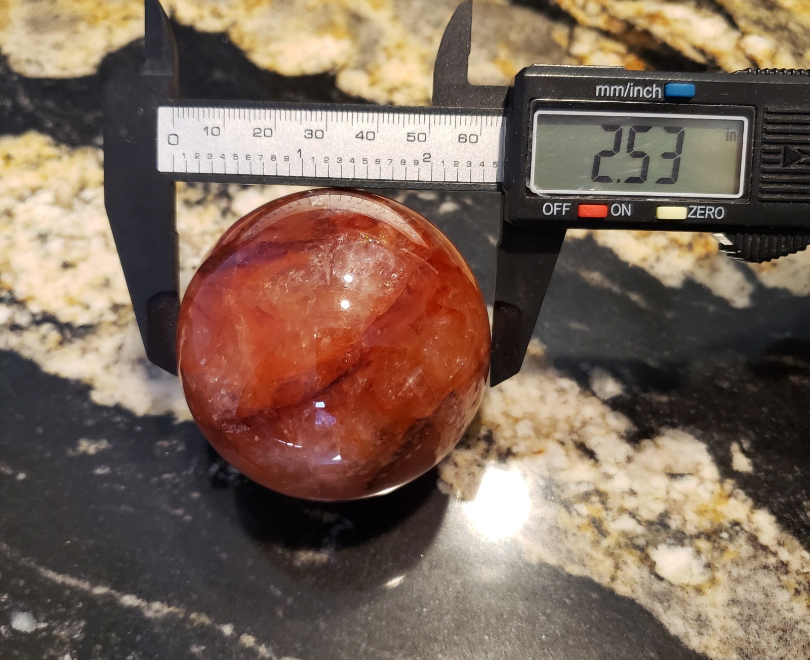 2.5″ Fire Quartz Red Clear Crystal Rainbows Sphere Orb Ball, 370g or 13 oz