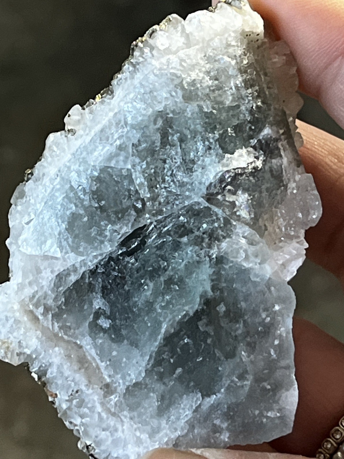 Mixed Calcite & Chalcopyrite on Green Fluorite Druzy Mineral Specimen 3.5 oz