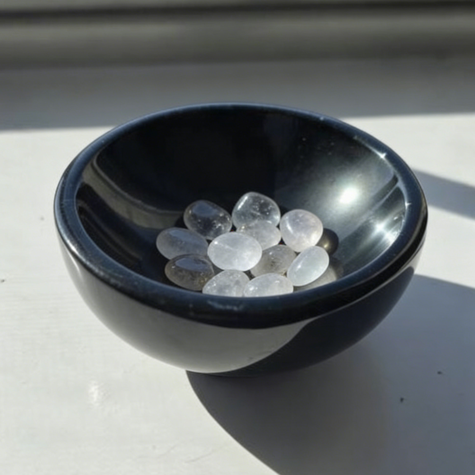 Black Obsidian Scrying Bowl for Crystals Charging – Protection Healing Stone 3″