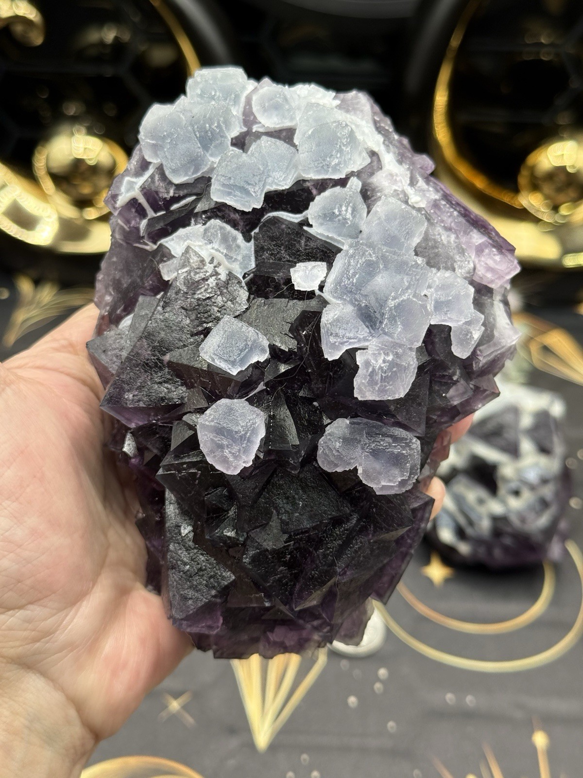 Natural Zhejiang octahedron purple fluorite specimenCrazy Uv Free ship & Gift