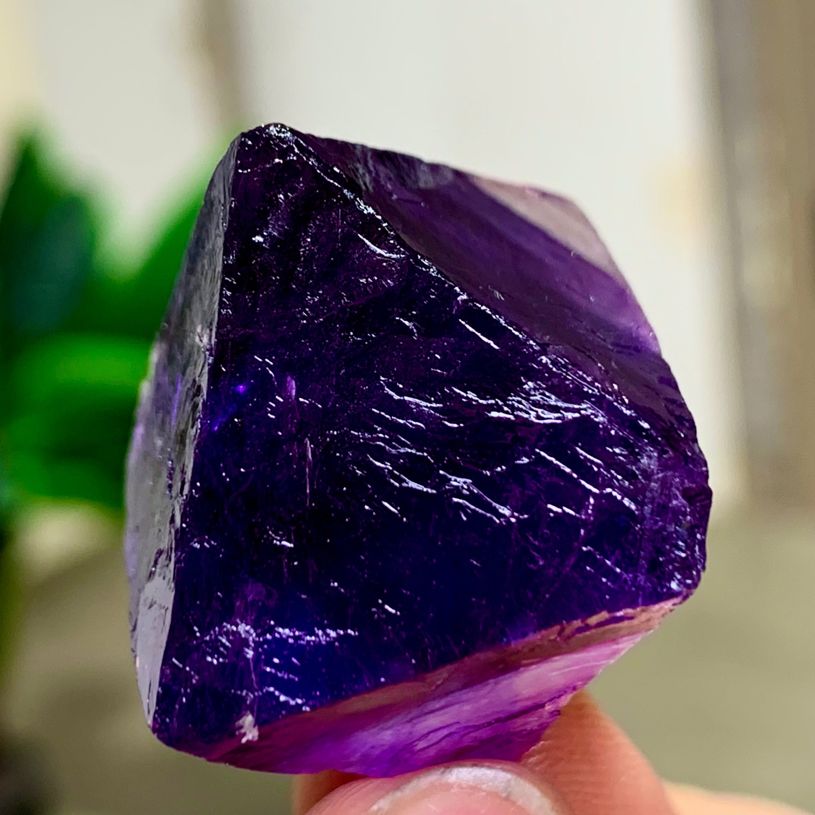 32G Natural purple fluorite octahedron quartz crystal healing