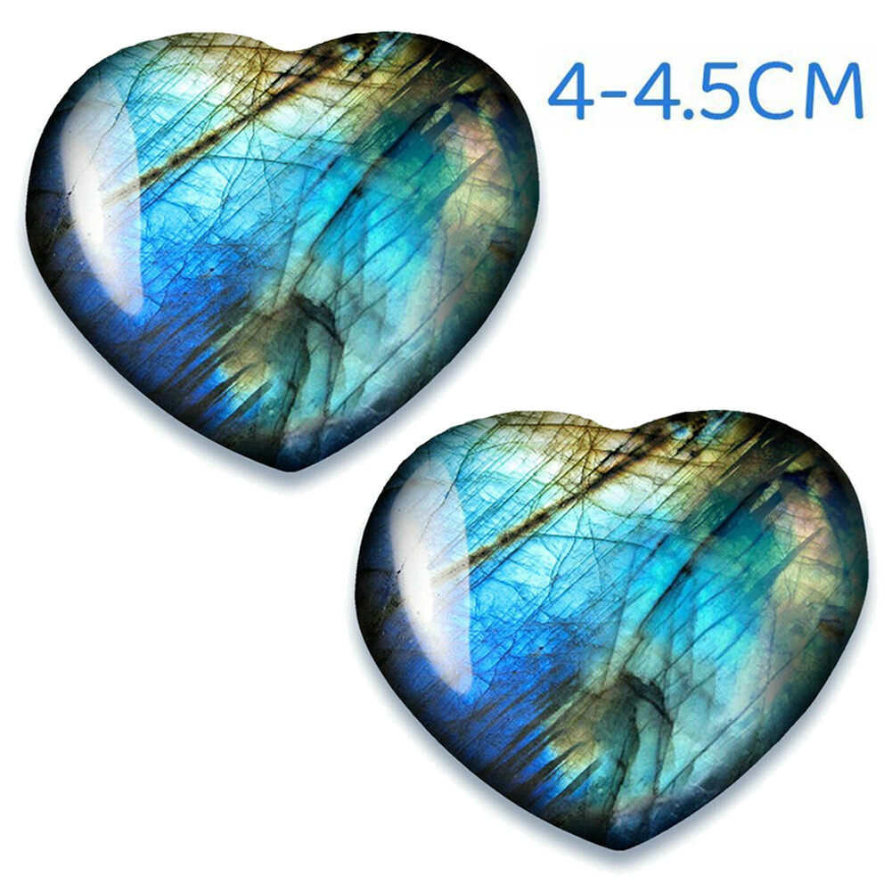 2PCS 40~45mm Natural Crystal Healing Heart Moonstone Polished Labradorite Stone~