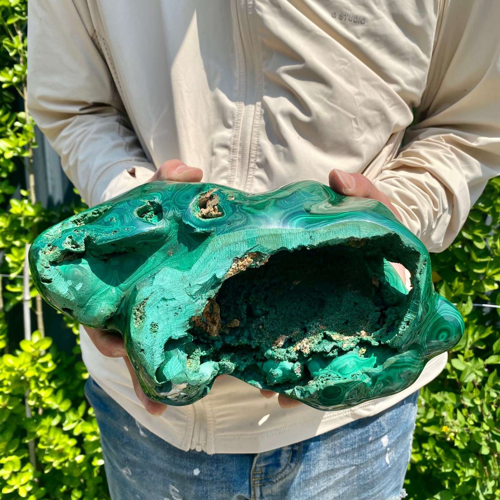 9.47LB Natural glossy Malachite transparent cluster rough mineral sample