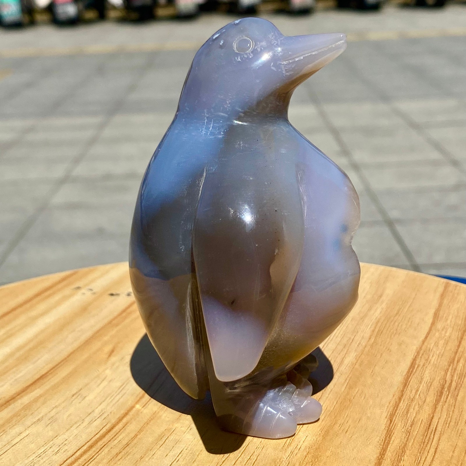 420G Natural Agate Hand Carved Penguin Figurine, Cute Crystal Animal Statue