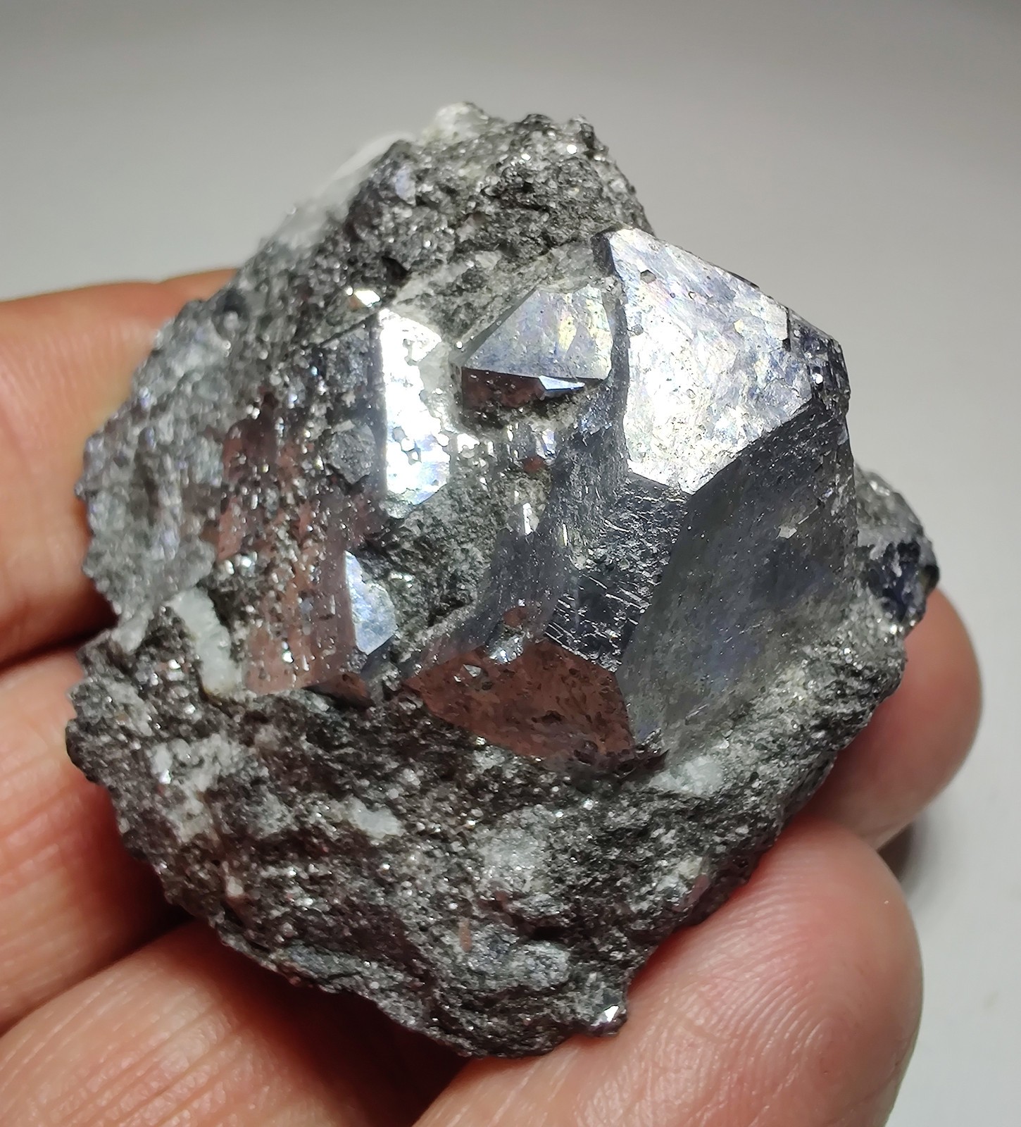 Skutterudite crystals with Calcite, etc. Bou Azzer Mine, Morocco. 179 grams.