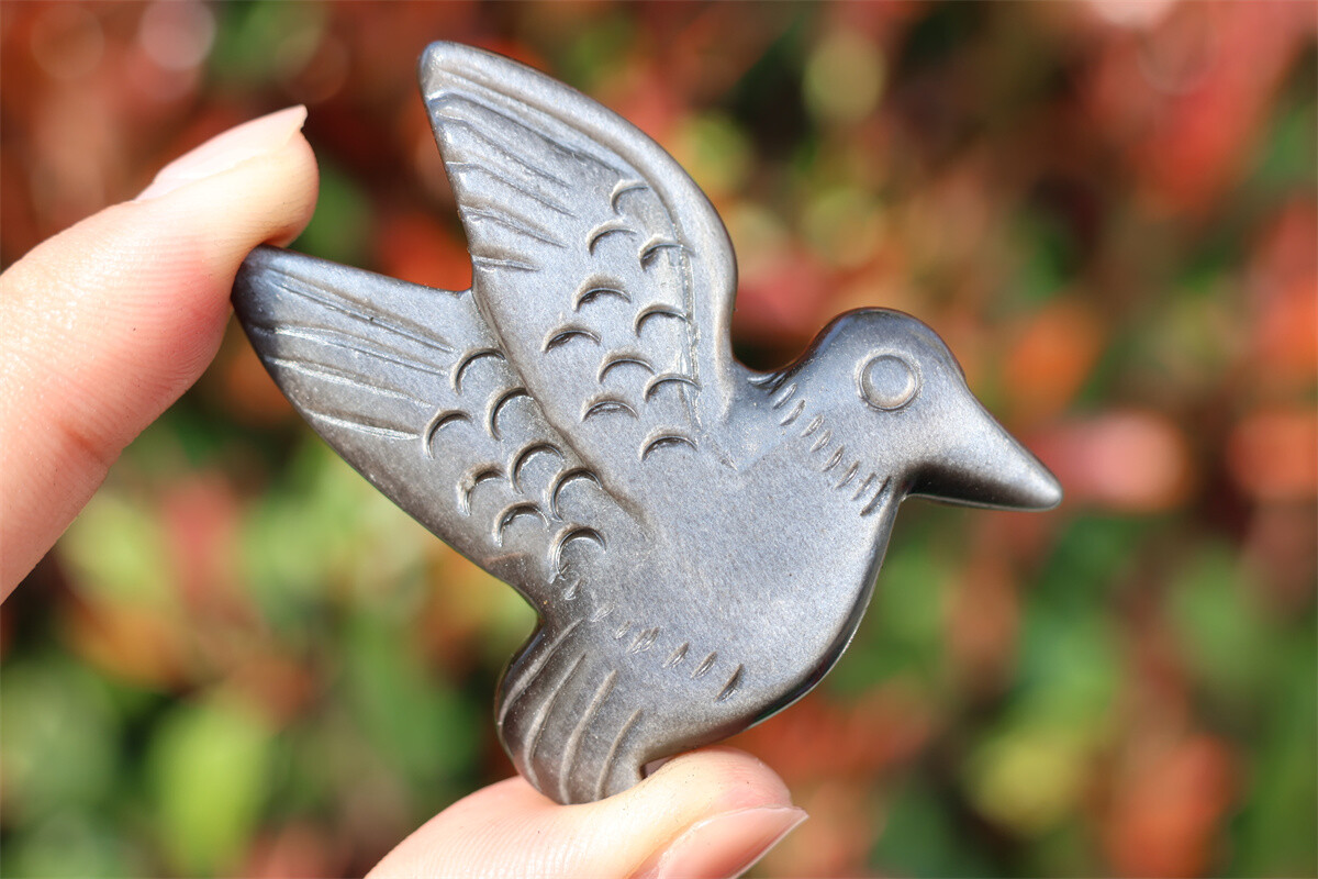 2.3”Silver obsidian Hummingbird Natural Reiki souvenir Hand Carved heal gift 1x