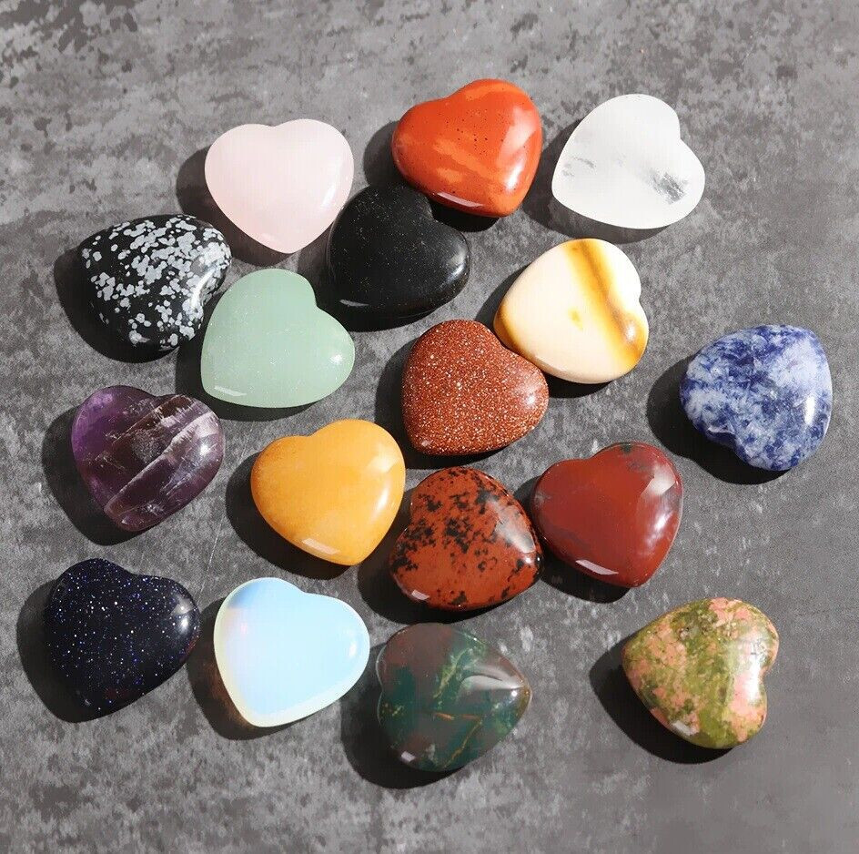 25PCS Crystal Hearts Natural Quartz Healing Gem Mini Crystal Heart Chakra Stones