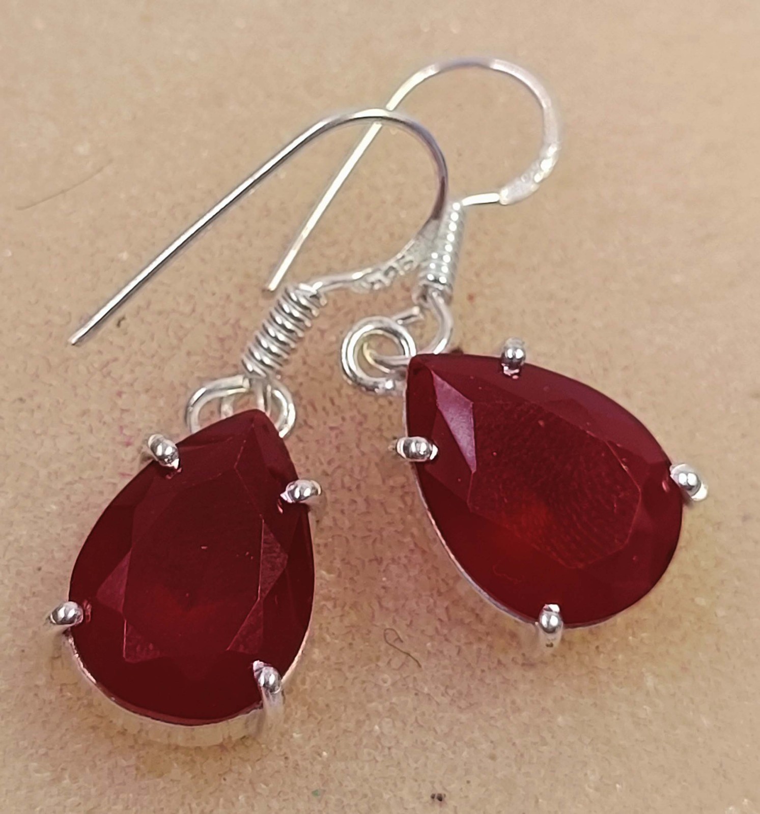 Mind Blowing 17.60 Ct Red Ruby Earrings Pear Shape 925 Sterling Silver IGL 6MHI