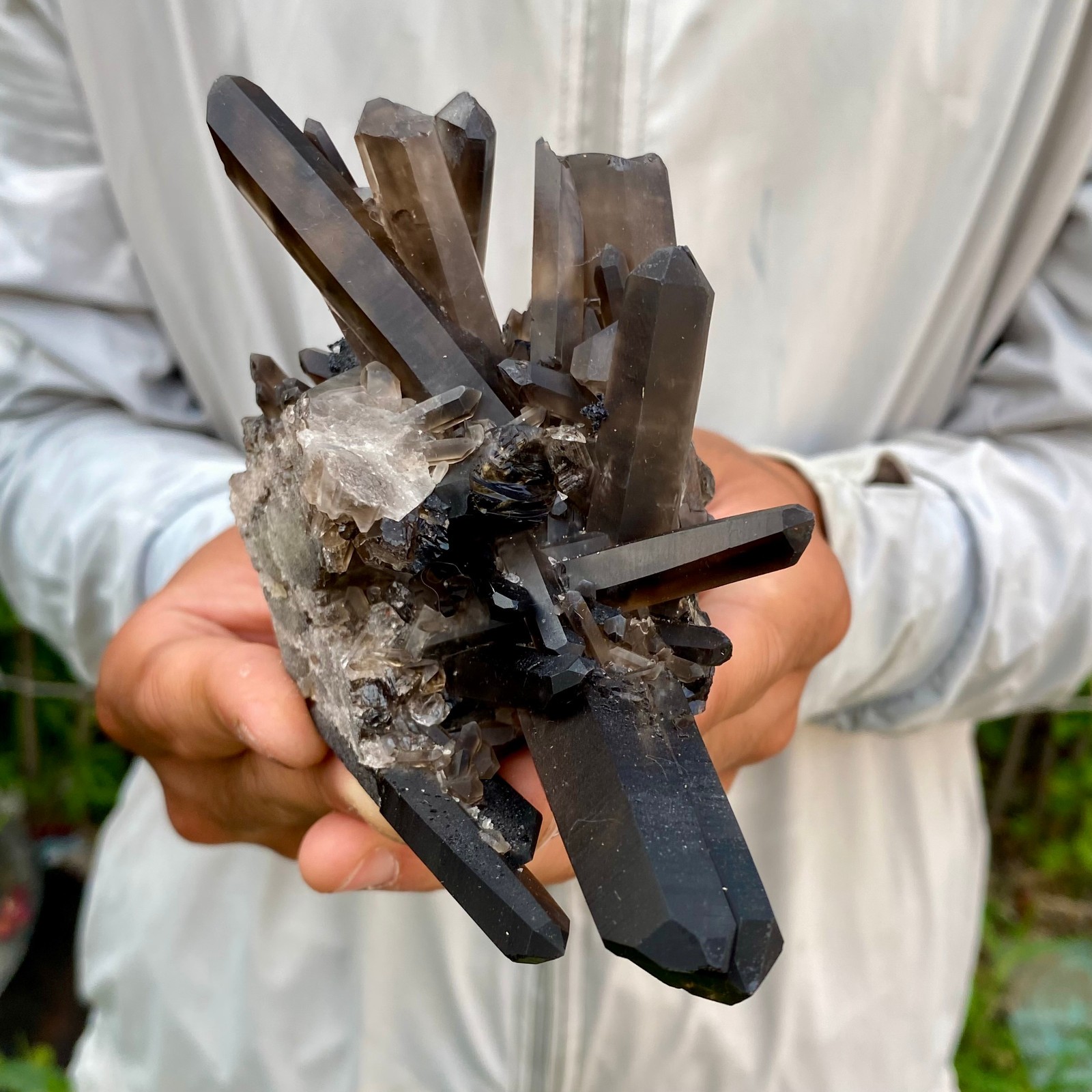 383G Natural Black Smoky Quartz Crystal Cluster Raw Mineral Specimen