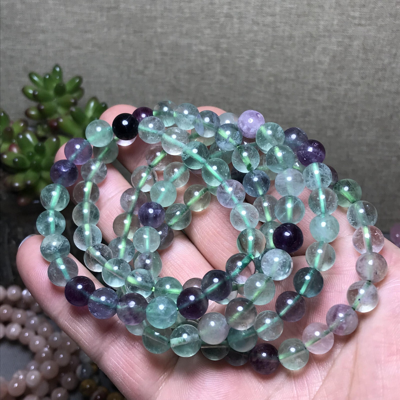5Pcs Wholesal Natural Polish Green Fluorite crystal bracelets ball 8mm