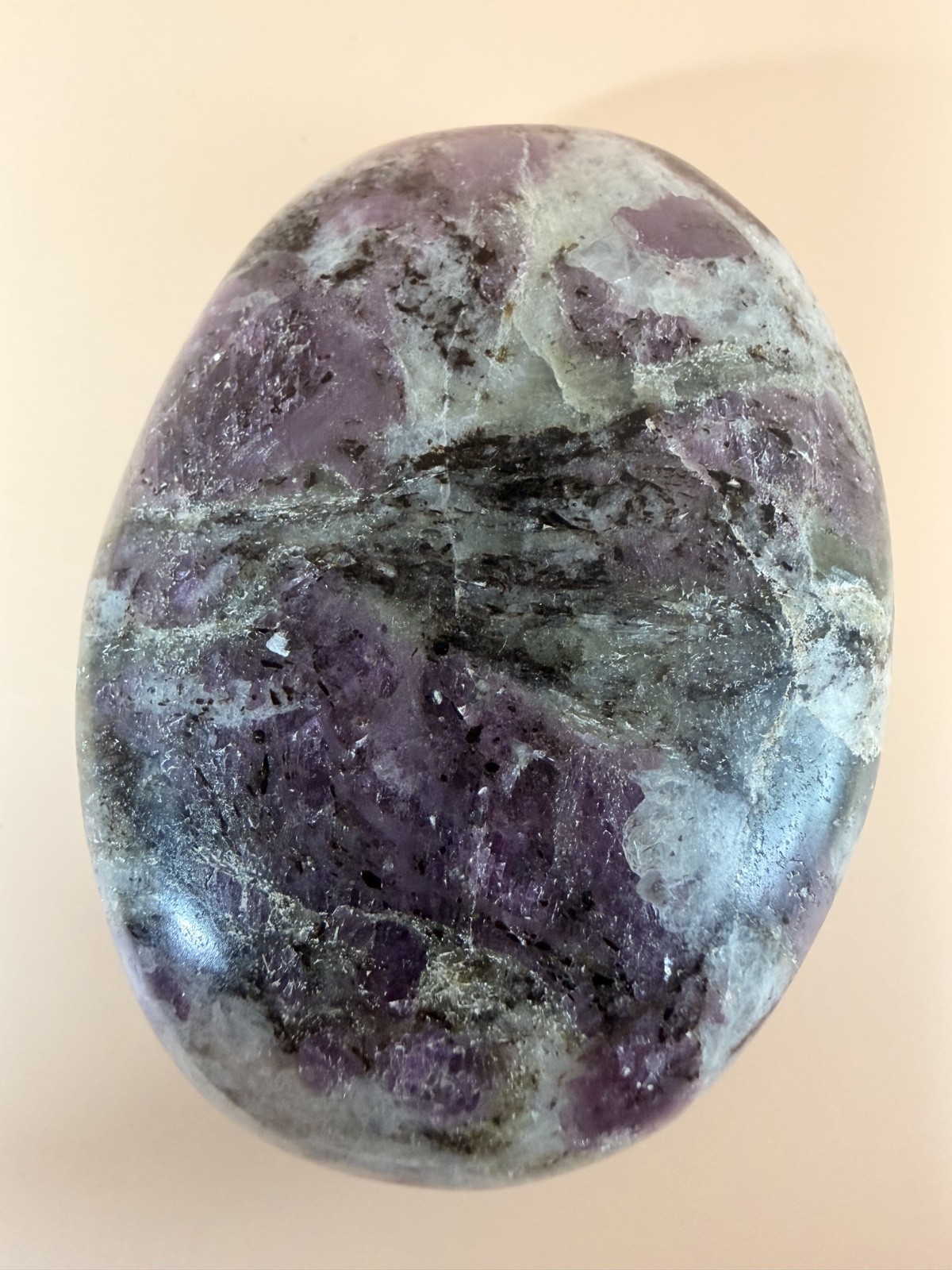 Lepidolite Palm Stone 2in 3.45oz Purple Mica Worry Stone Polished