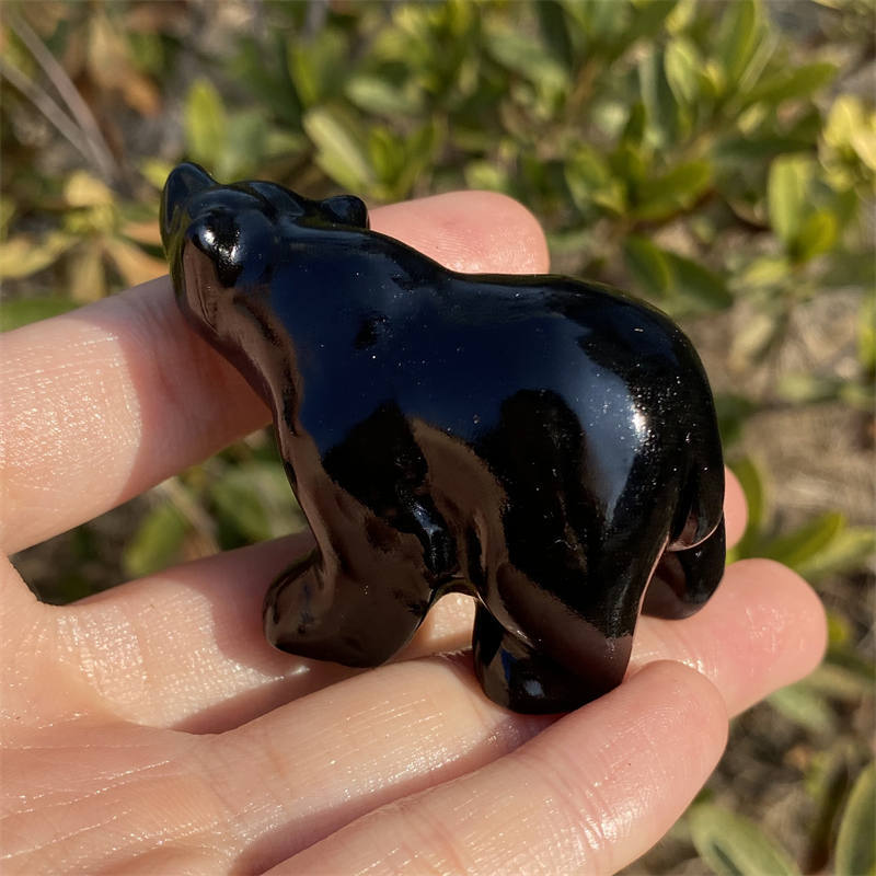 1pc Natural obsidian bear hand carved Quartz Crystal stone skull Reiki healing
