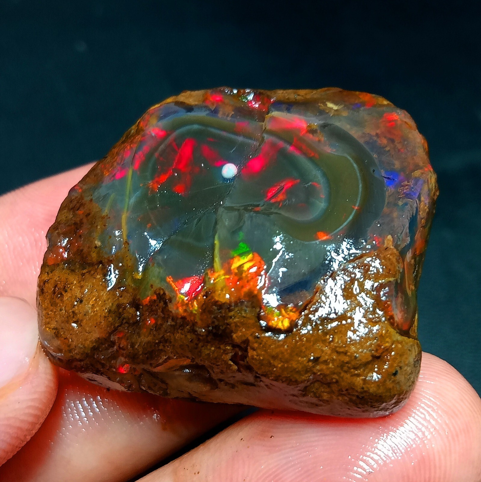 Ethiopian 111ct Natural Fire Opal Rough – Welo Gemstone Flash, 33x30x16mm
