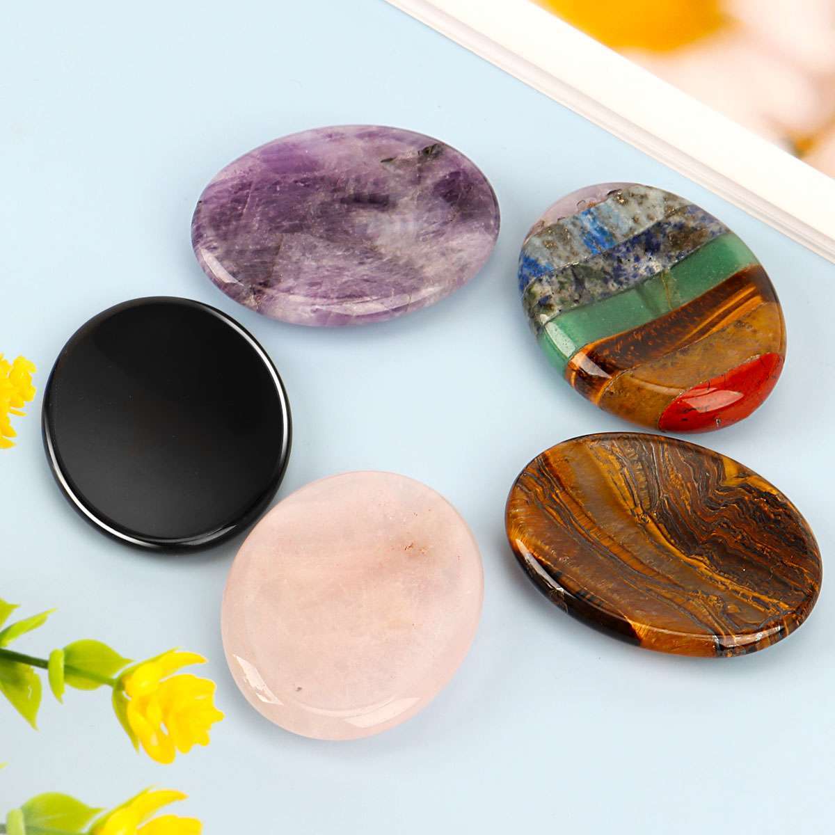 Healing Crystal Oval Thumb Worry Stone Pocket Palm Stone Chakra Reiki Meditation