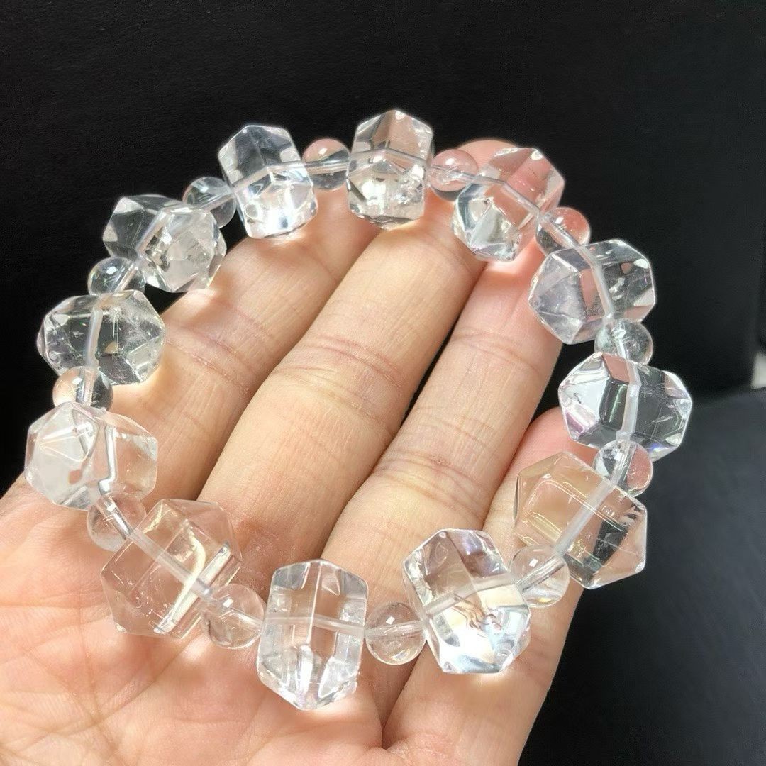 Natural Clear Quartz Bracelet 17mm Double point Healing Energy Reiki Stretch 1pc
