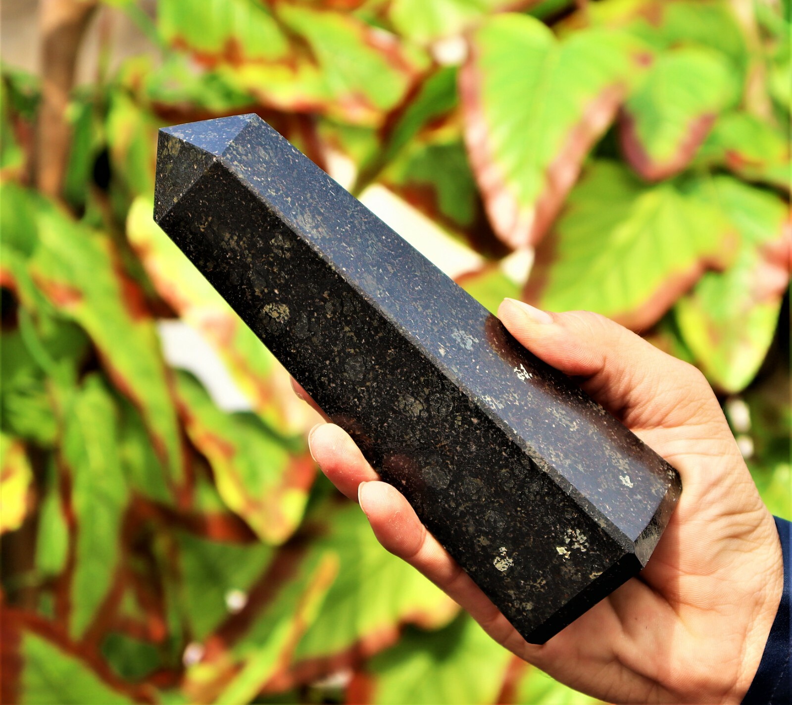 Large 175MM Black Nuummite Sorcerer’s Stone Healing Power Metaphysical Tower