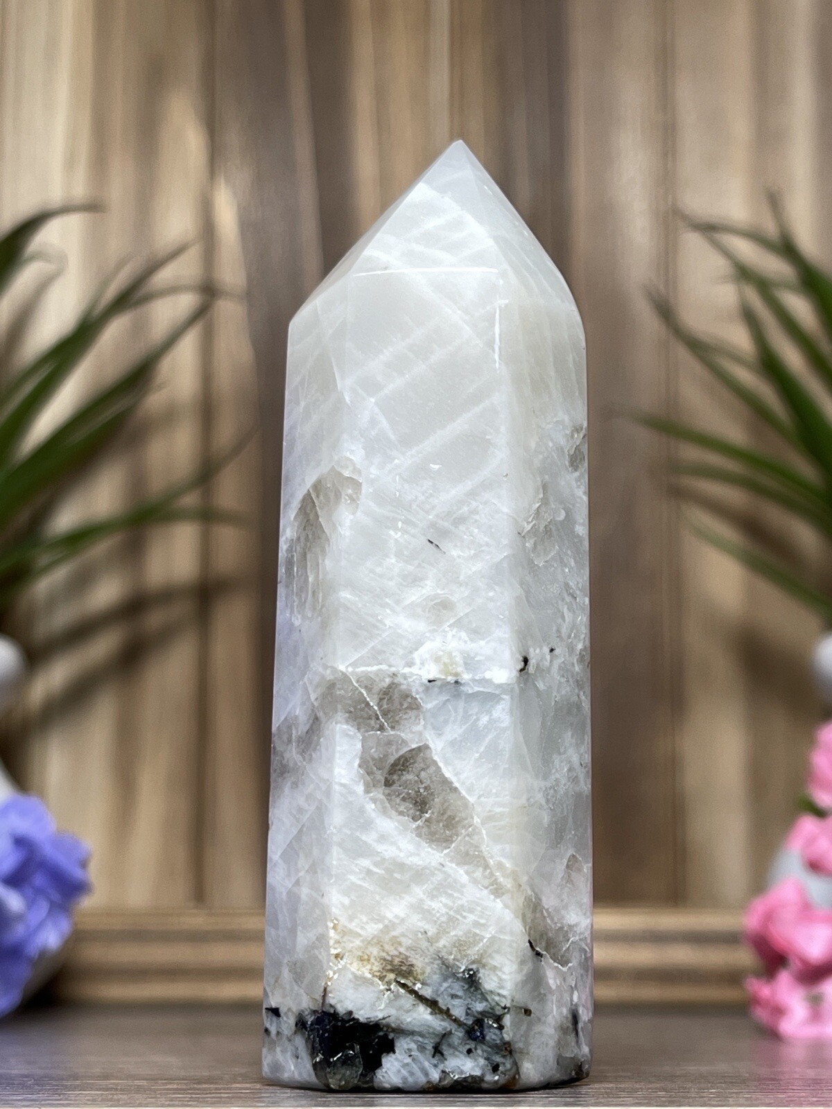 RAINBOW MOONSTONE TOWER – Mineral Crystal Point White Blue Chakra Reiki Witch
