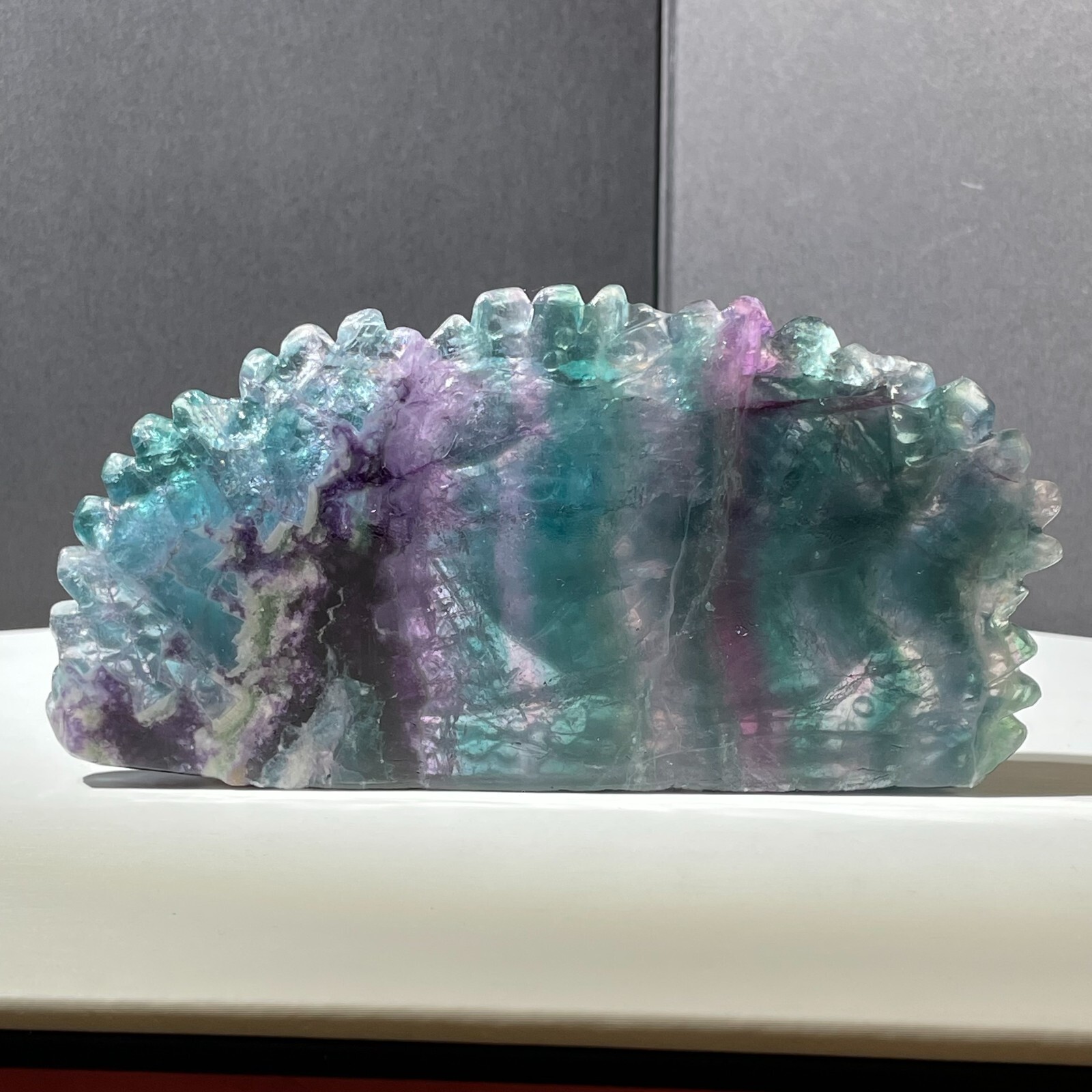 278g Natural fluorite hand carved fish quartz crystal spiritual healing