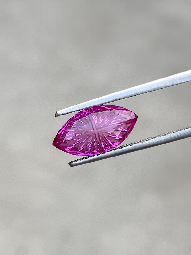 Purplish Sapphire Cross Cut Gemstone, Marquise Shape Lab Grown Stone For Gift .
