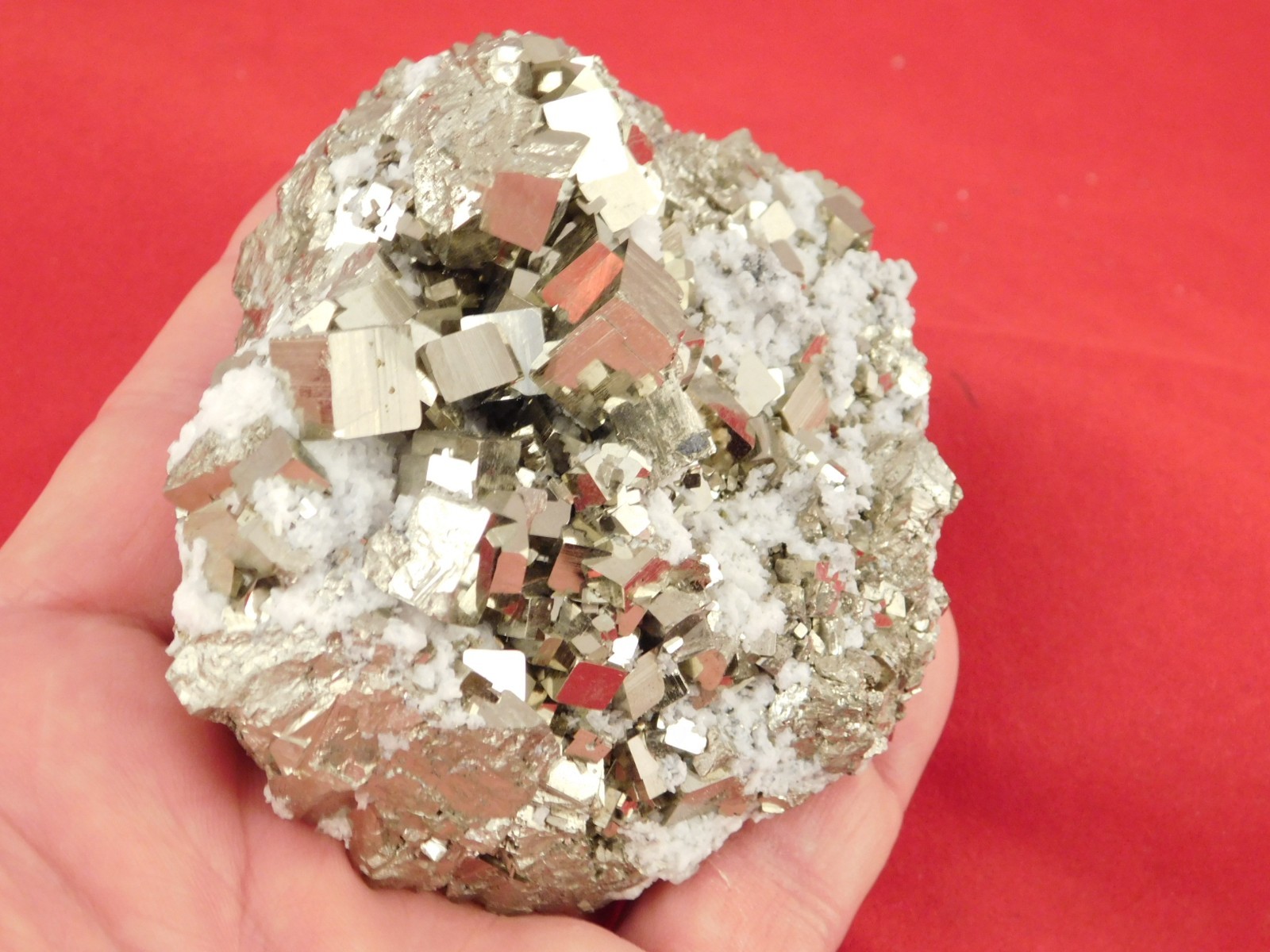 LARGER! 100% Natural PYRITE CUBE Cluster with Druzy Calcite Peru 490gr