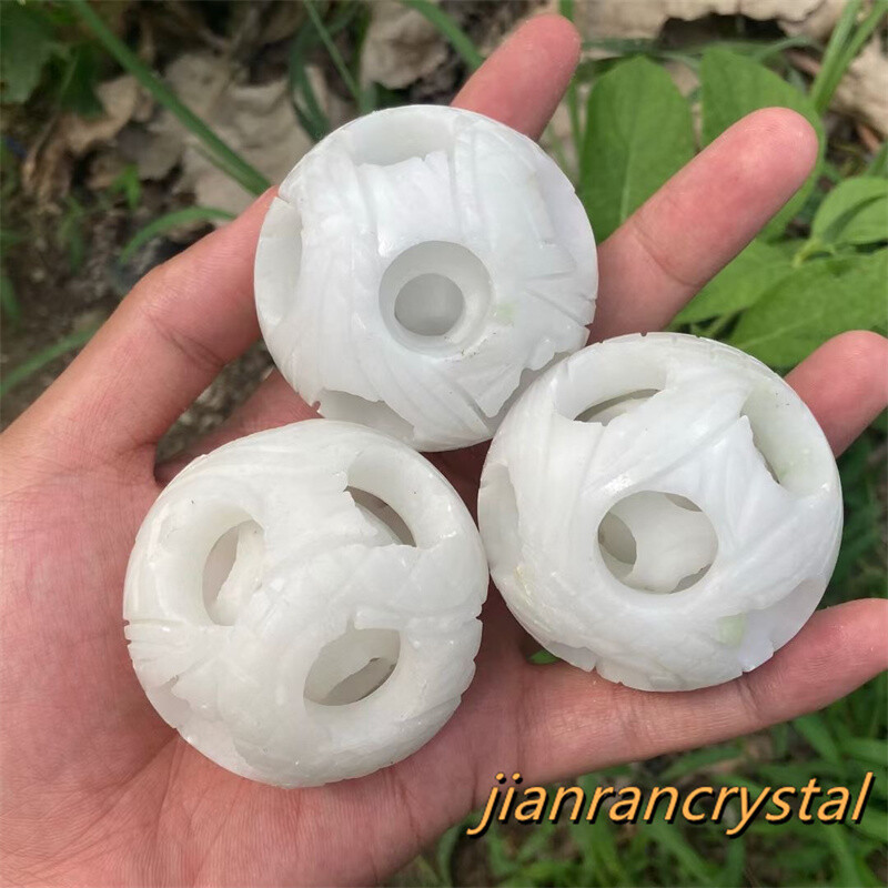 2″ Natural White Jade Exquisite Sphere Carved Quartz Crystal Ball Healing 1pc