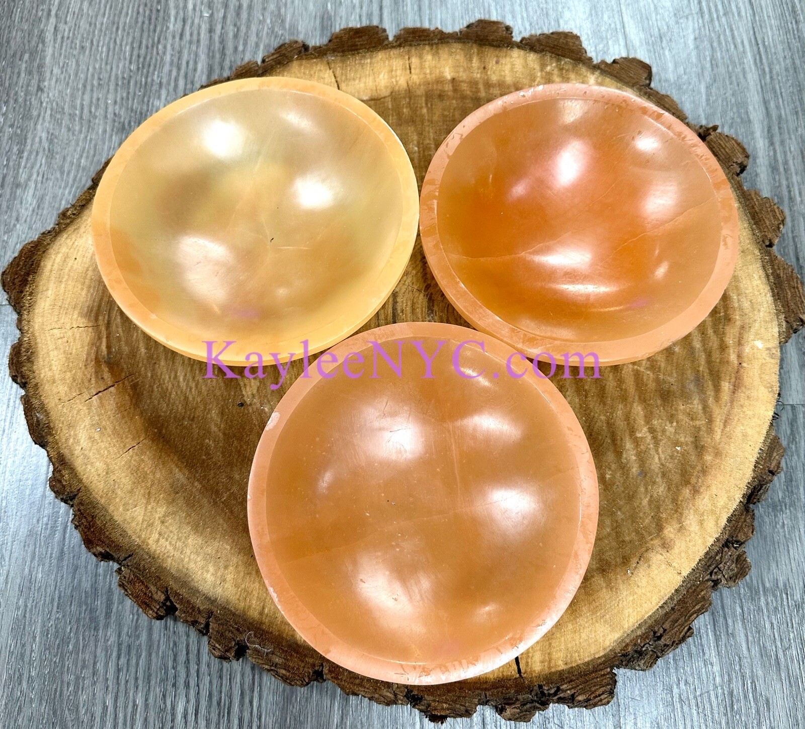 Wholesale Lot 3 PCs Large Natural Peach Selenite Aka Satin Spar Bowls Crystal