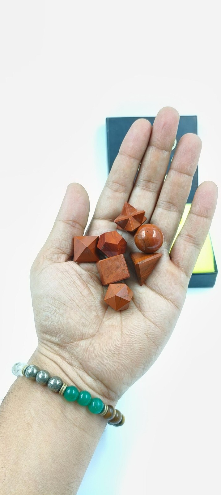 Natural Red Brown Carved Stone Sacred Geometry Set Polished Mixed Shapes