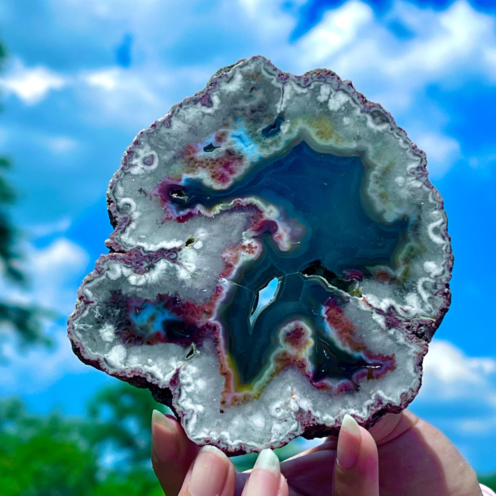 241G Natural Colorful Lace Agate Geode Slice Extra Large Gem From Argentina