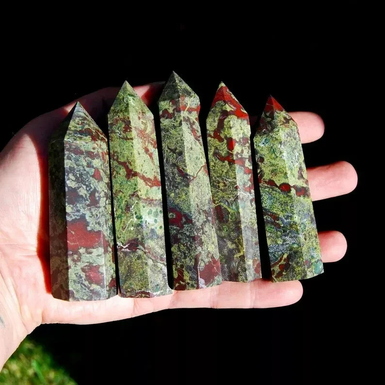 Dragon Bloodstone Tower Point Healing Crystal Wands Reiki Obelisk Home Decor 1pc