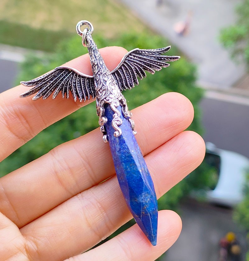 5pcs Natural Lapis Lazuli Gems Angel Wings Pendants Amulet Magic Love Luck Charm