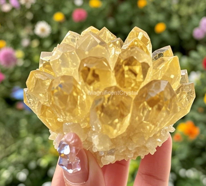Rare Golden Citrine Crystal Cluster Aura Mineral Specimen Spiritual Healing Deco