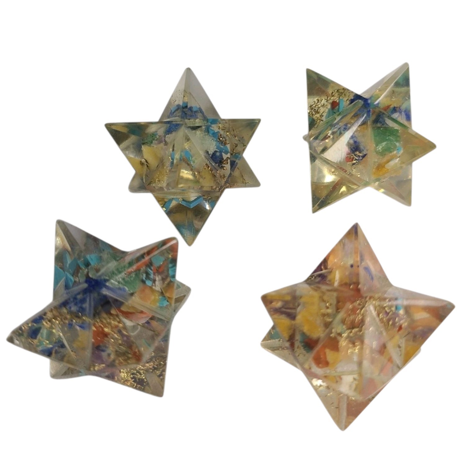 Lot 4 Vintage Merkaba Stars Lucite Acrylic Blue With Gold Leaf Kappa Healing 1″