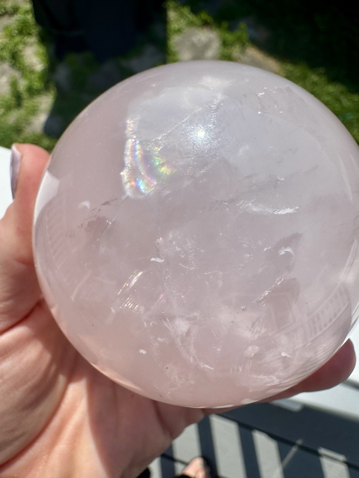 Big Over 3 Inches rose Quartz Sphere With Rainbows.