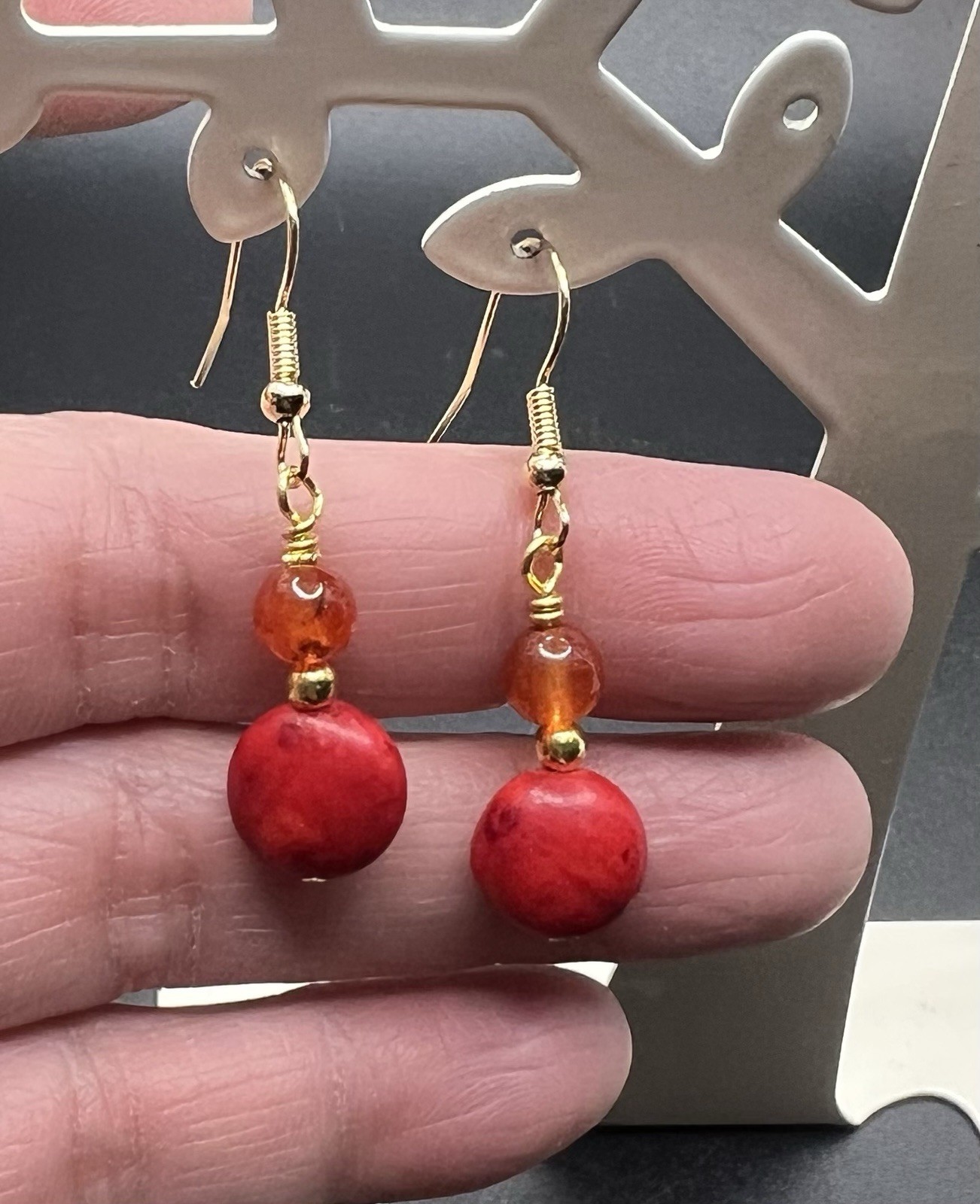 Carnelian & Red Magnesite Genuine Stone Handmade Earrings