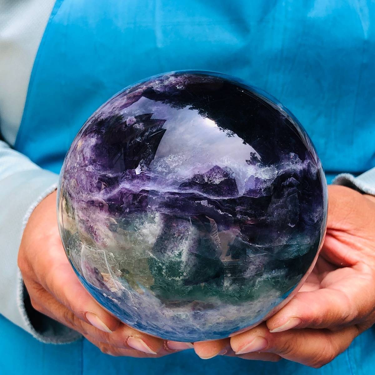 4.44LB Large Natural Fluorite Sphere Quartz Crystal Ball Energy Healing Stone