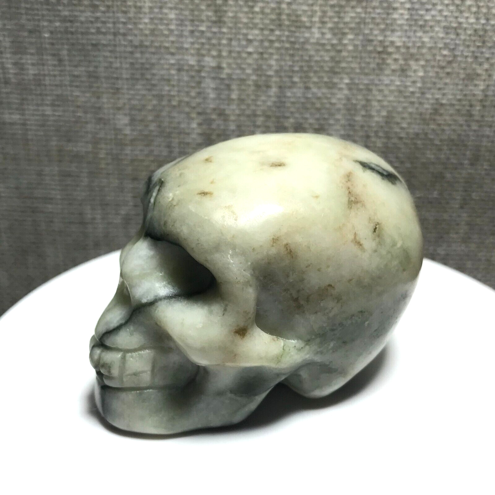 205g Natural Green Network Picasso Jasper Hand Carved Crystal Skull Realistic 10
