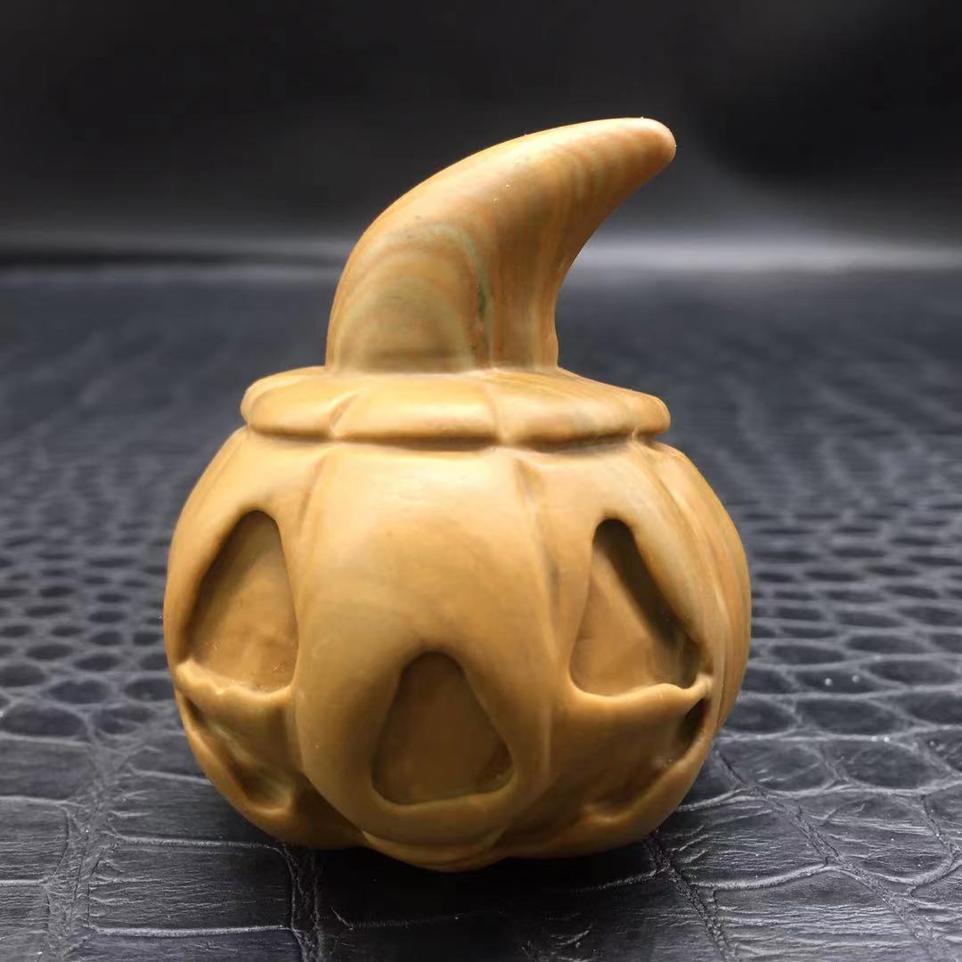 Natural Songhua Stone Quartz Crystal Carved Pumpkin Halloween Decora Healing 1Pc