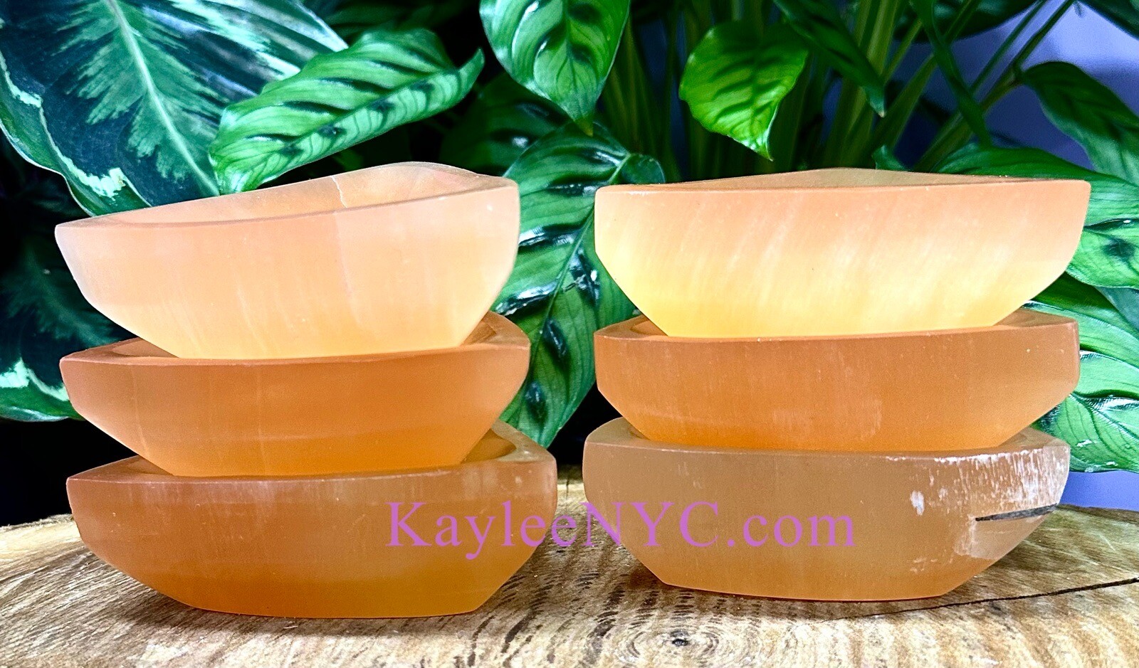 Wholesale Lot 6 PCs Natural Peach Selenite aka Satin Spar Triangle Bowls Crystal