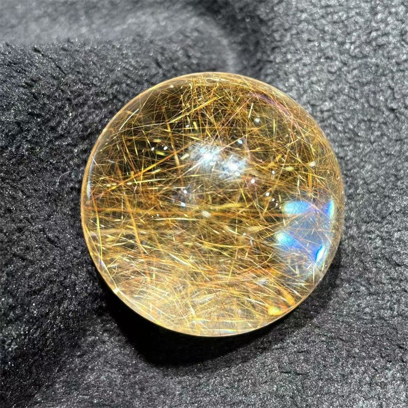 59.5mm Top Natural Clear Gold Quartz Rutilated Sphere Hair Crystal Ball Healing