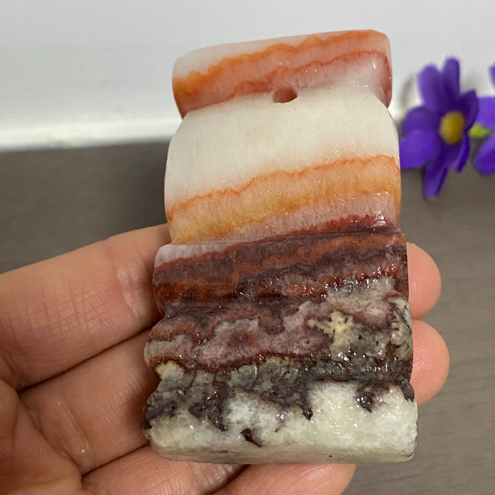72-40-17mm NATURAL Pork stone quartz crystal Hand carving marbled meat