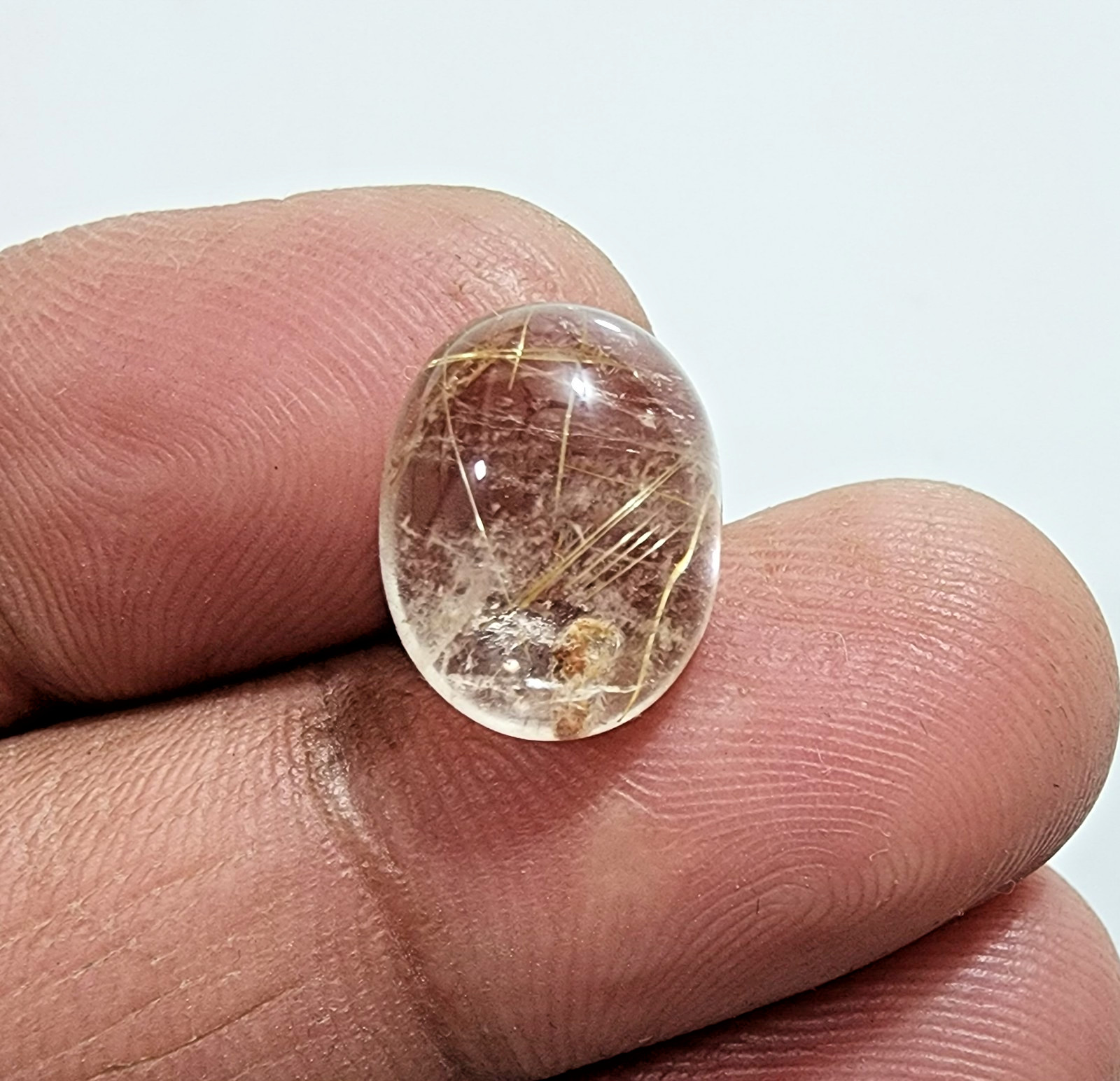 Natural Rutiled Quartz Cabochon Oval 8.60 Ct Golden Needle Crystal Gemstone