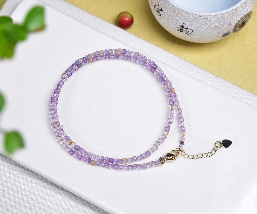 2.5mm Natural Purple yellow Crystal Choker Healing Dainty Women’s Necklace