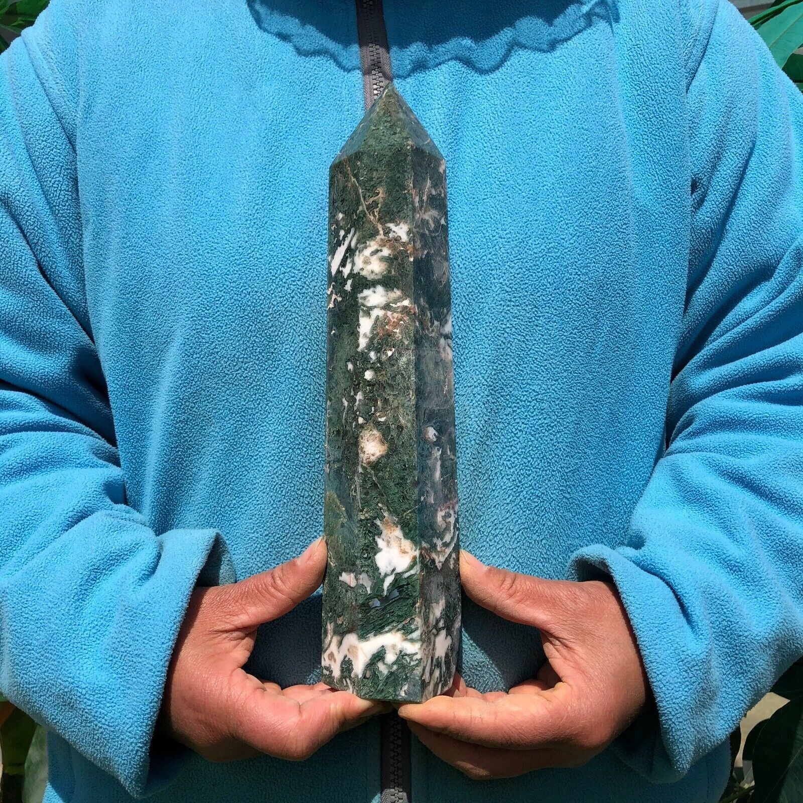 3.1 LB Natural Aquatic Agate Quartz Obelisk Crystal Point Wand