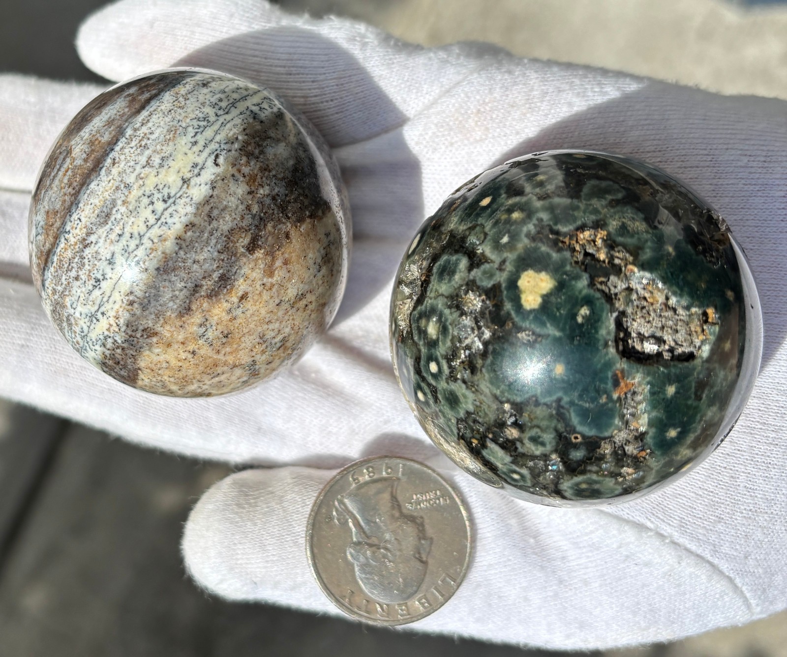 246g LOT 2 OJ OCEAN JASPER SPHERES SPARKLY DRUZY VUGS Kabamby SPHERE ORB ORBS