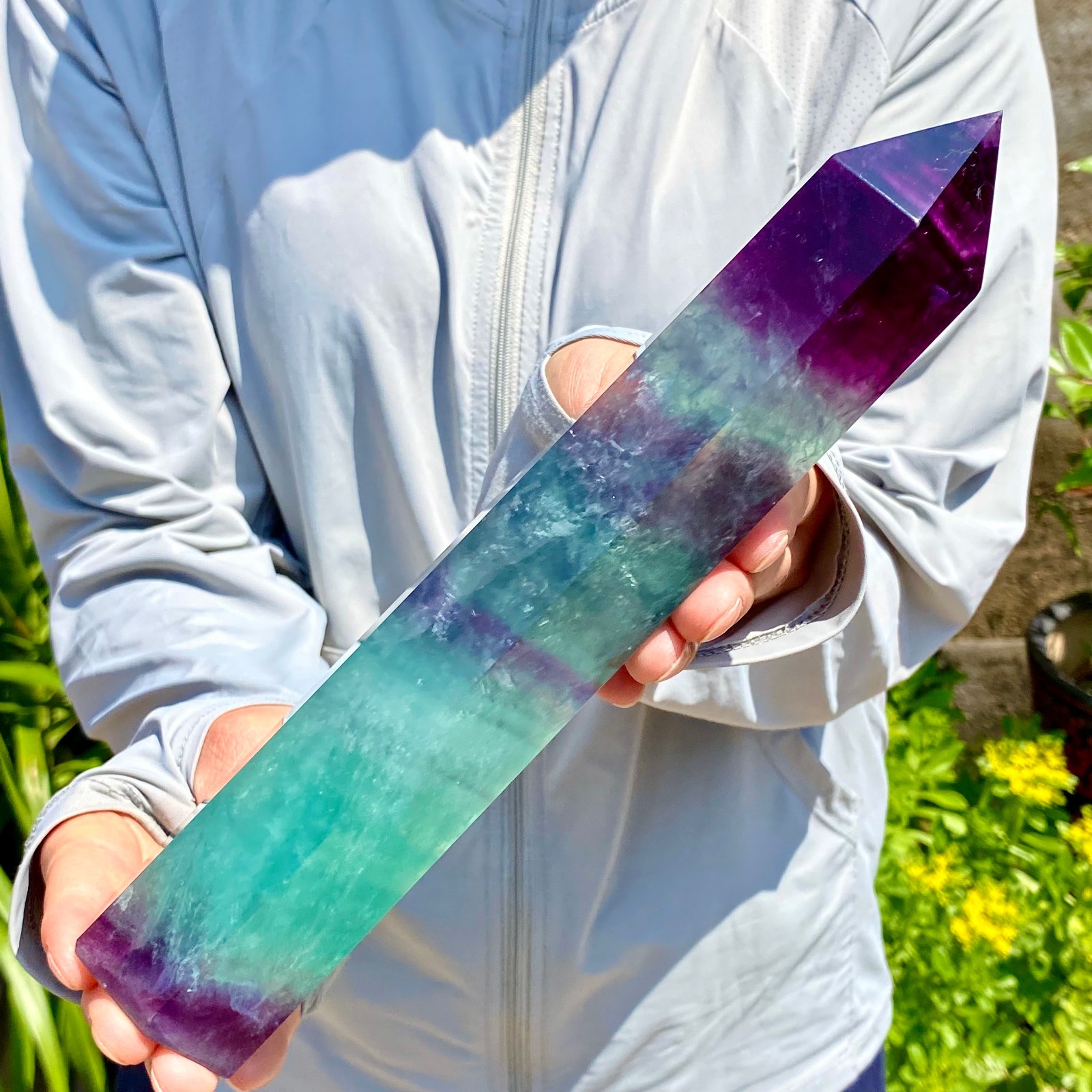2.22LB Natural Fluorite Crystal Column Magic Wand Obelisk Point Earth Healing