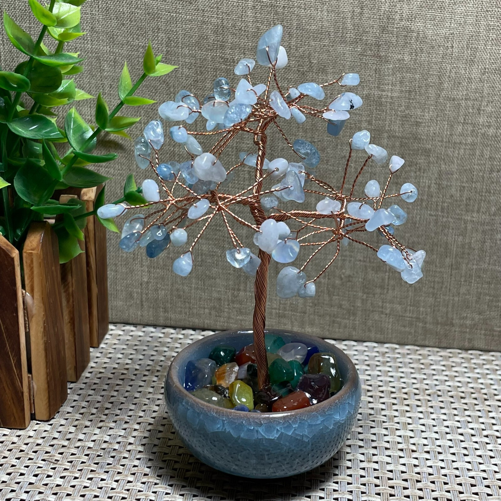 Natural aquamarine Gemstone Crystal Money Tree Good Luck Prosperity Feng Shui