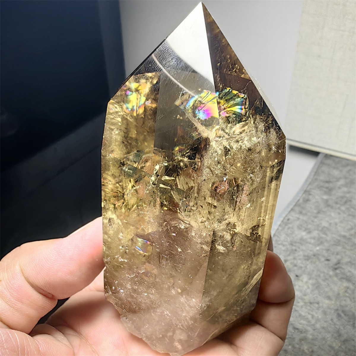 390g Natural rainbow Citrine crystal Obelisk wand point healing specimen L37