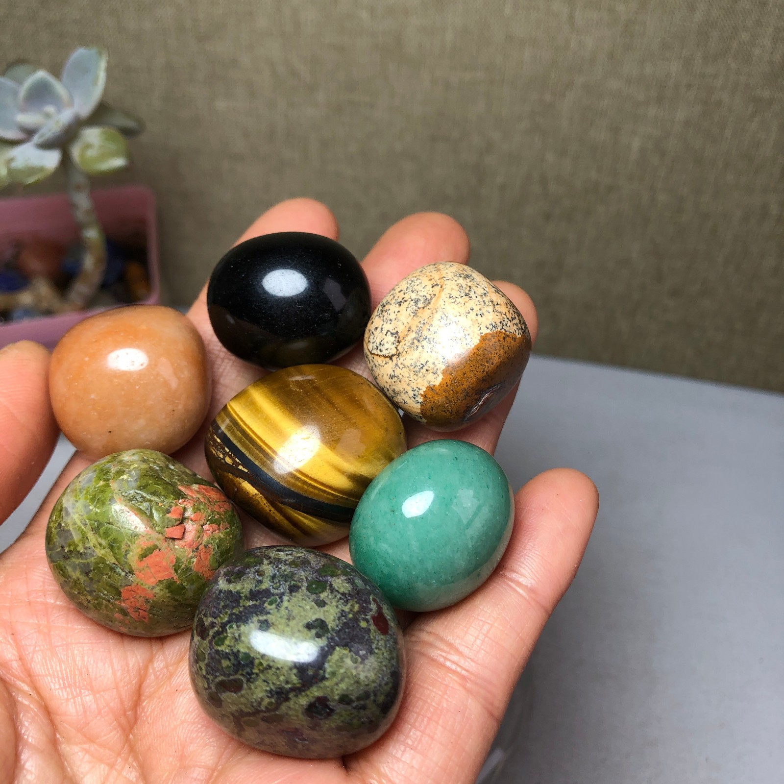 Natural seven different types of crystals Seven Star Array Specimen Base A3036