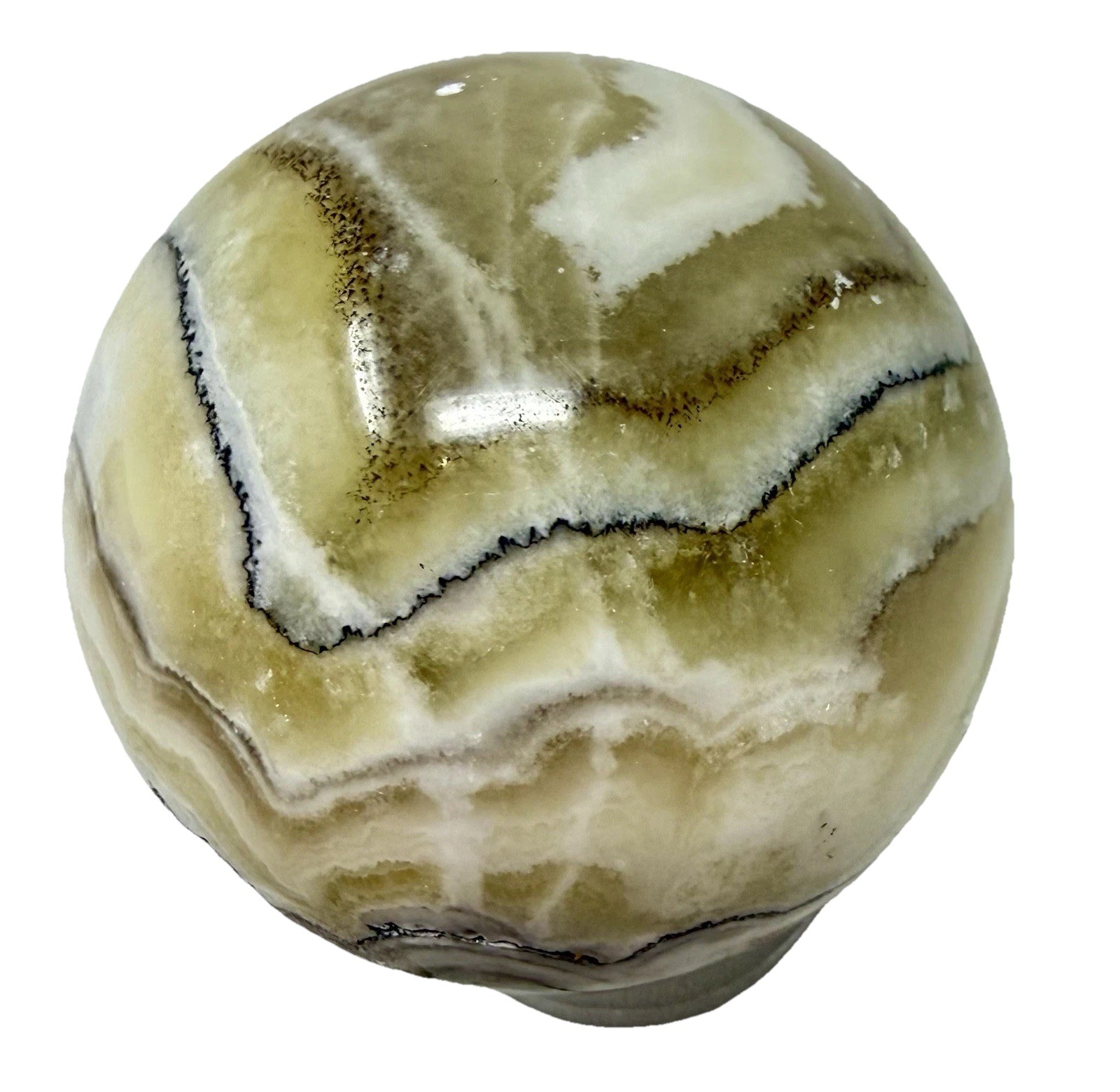 248g Zebra Calcite Crystal Sphere Funny Face UV With Holder